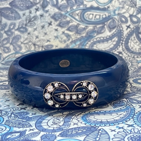 LULU FROST for J. CREW Bangle Bracelet Dark Blue Resin Rhinestones - Picture 1 of 7